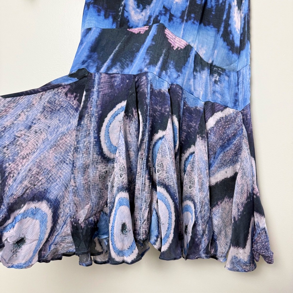 Chufy Iris Mini Dress Petal Skin Blue Butterfly Print Cupro XS Vegan Silk Boho - Picture 7 of 11